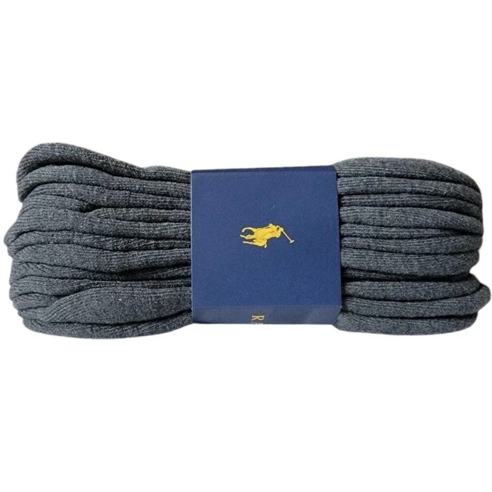Polo Ralph Lauren Mens Athletic 6 Pairs Low Cut Socks Charcoal Grey Pony Logo
